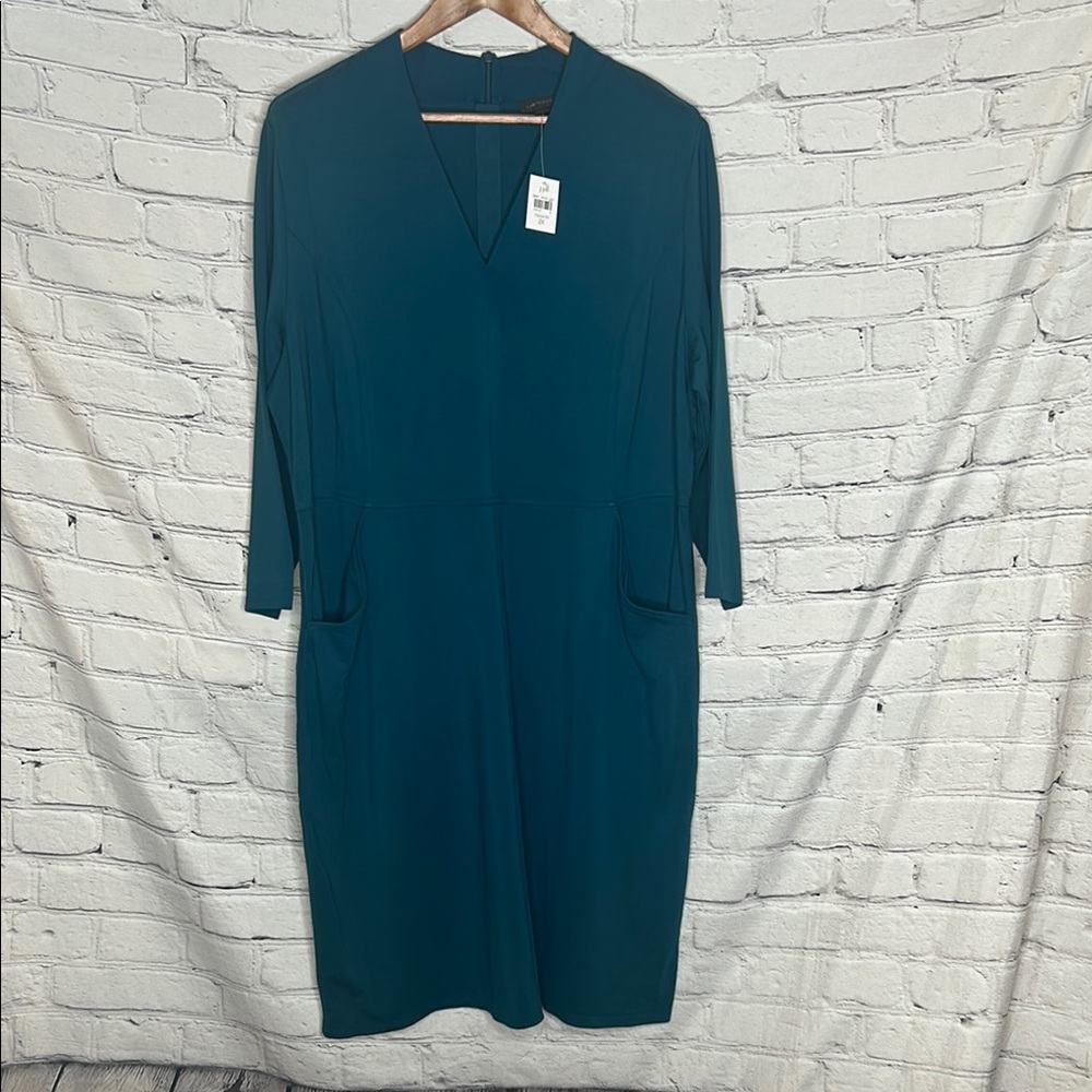 J. Jill Teal Blue Green Long Sleeve Tidewater Dress Size 2X Brand New W/Tags